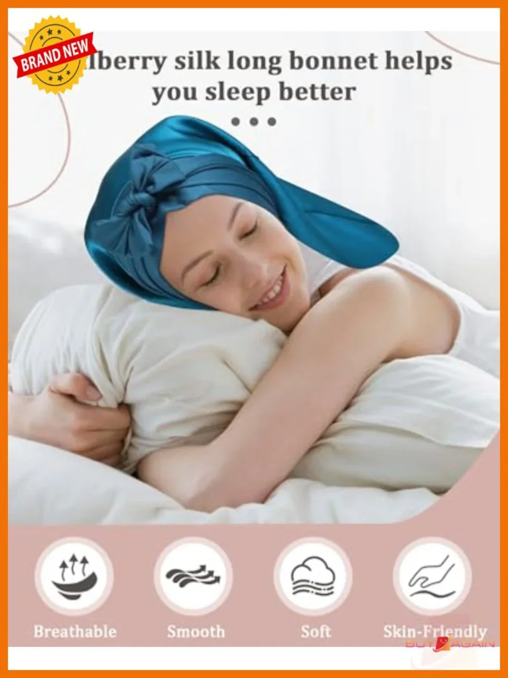 100% Mulberry Silk Sleep Bonnet for Long Hair Adjustable Night Cap